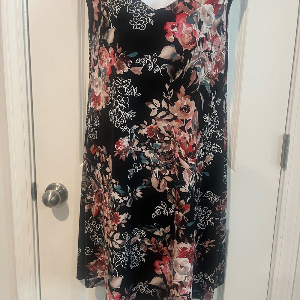 connected apparel Black Floral Slip Dress with Pink and Cream Blooms